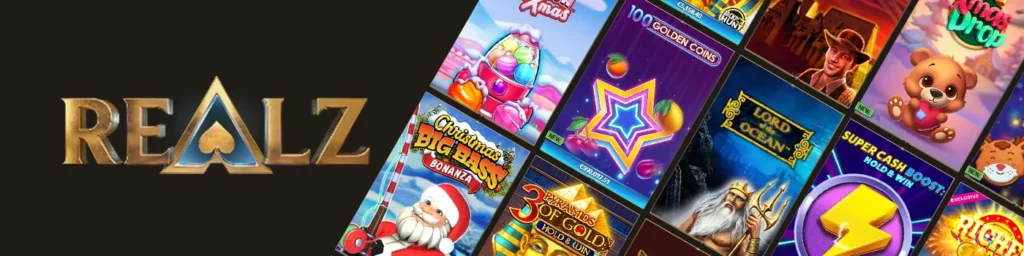 Realz Casino games lobby with slots and popular online casino games